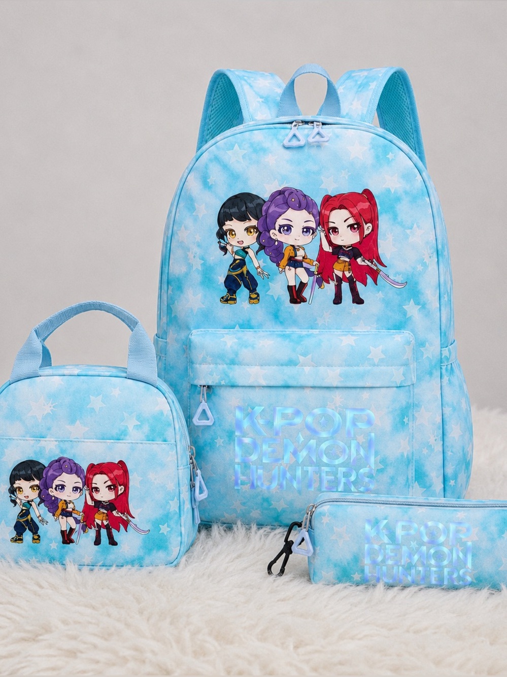 KPOP Demon Hunters 3-Piece Blue Backpack Set